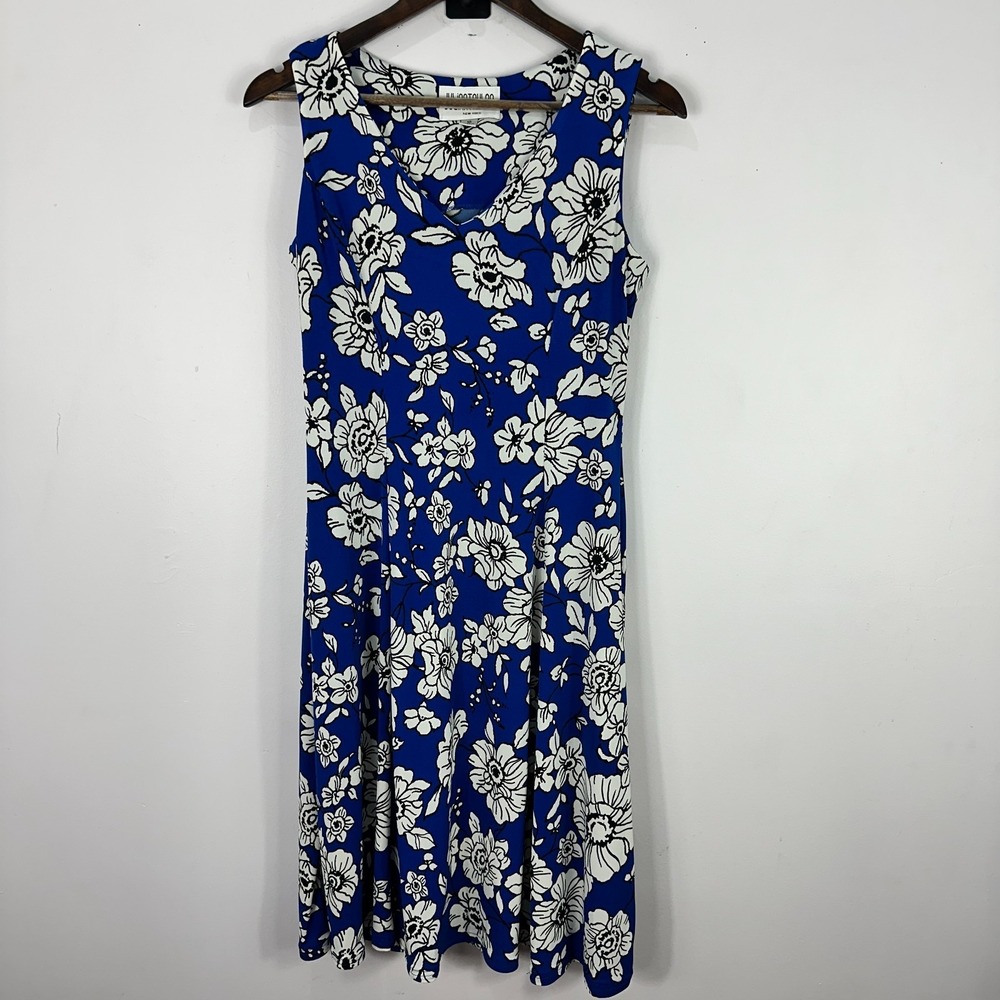 Julian Taylor Dress 10 Blue White Floral Fit Flare Mod Retro Garden Party Boho‎